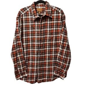 St John's Bay Mens XL Flannel Plaid Shirt Long Sleeve Orange Brown White